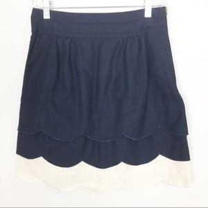 ANTHROPOLOGIE Navy/White Scalloped A-Line Skirt 2